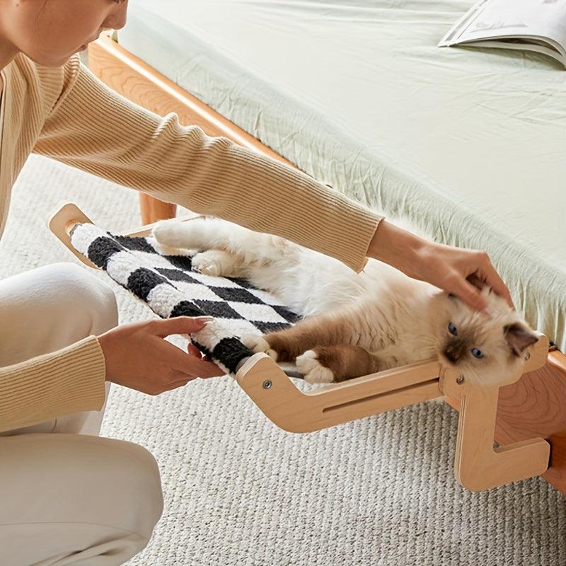 Cama de Madeira Ajustável para Gatos